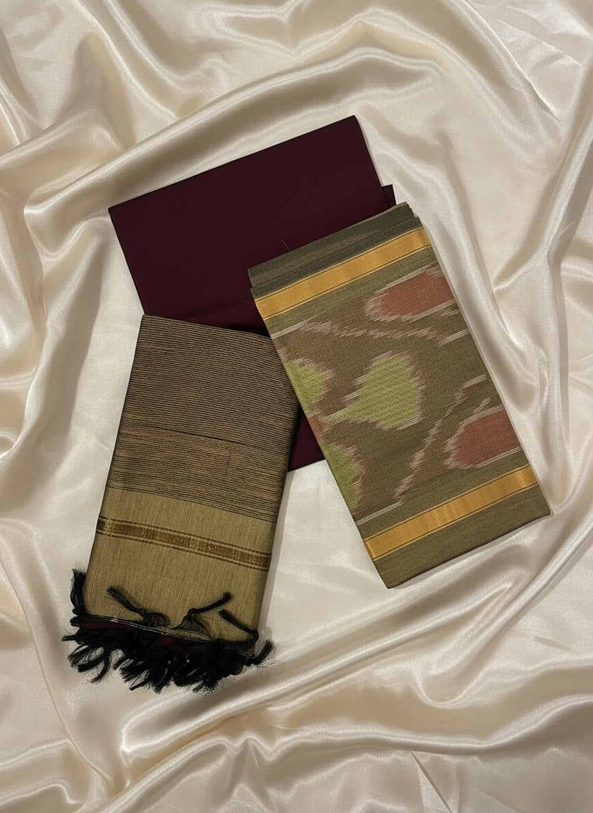 Maroon & Earth-Tone Pochampally Sico Set