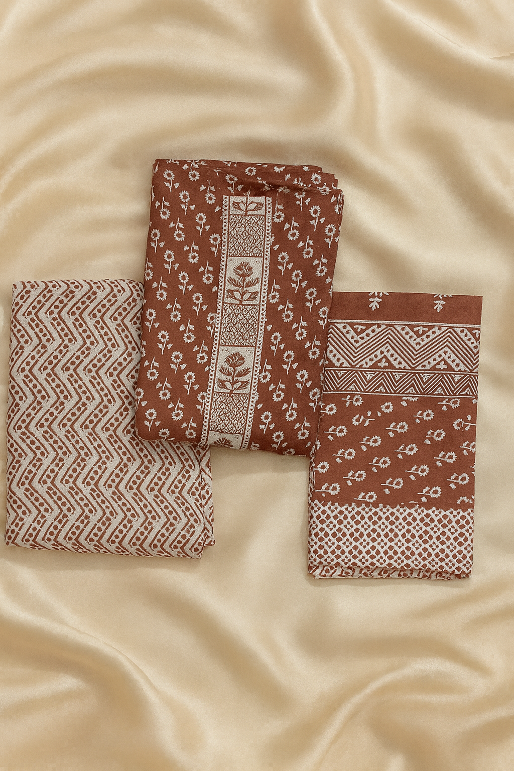 Rust Bloom Pure Cotton 3-Piece Dress Set