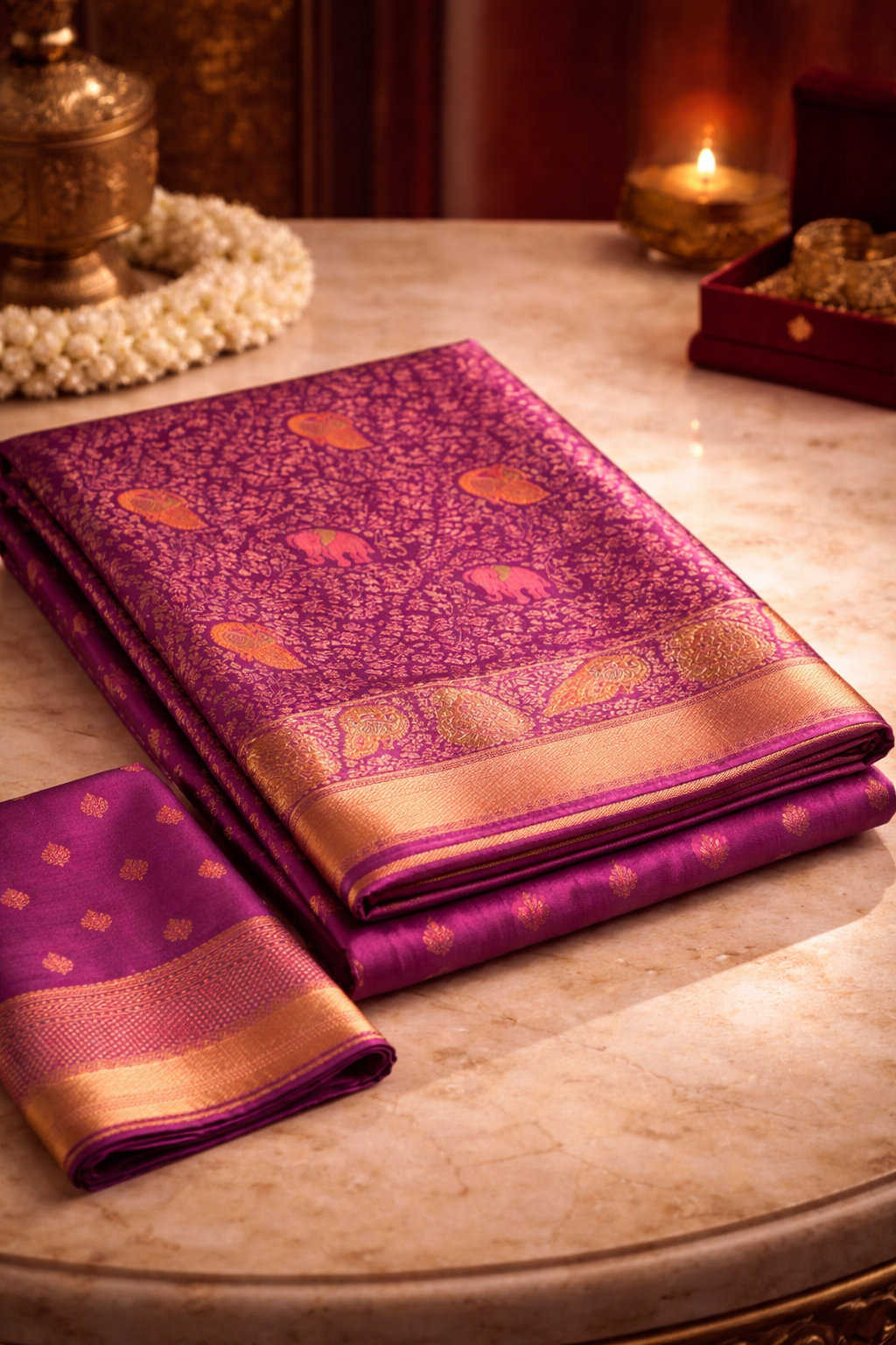 Royal Purple Banarasi Pattu Saree with Traditional Gold Zari Motifs