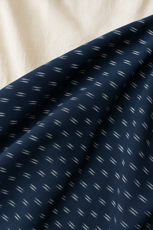 Handwoven Navy Blue Ikat Cotton Fabric – 2.5 Meters
