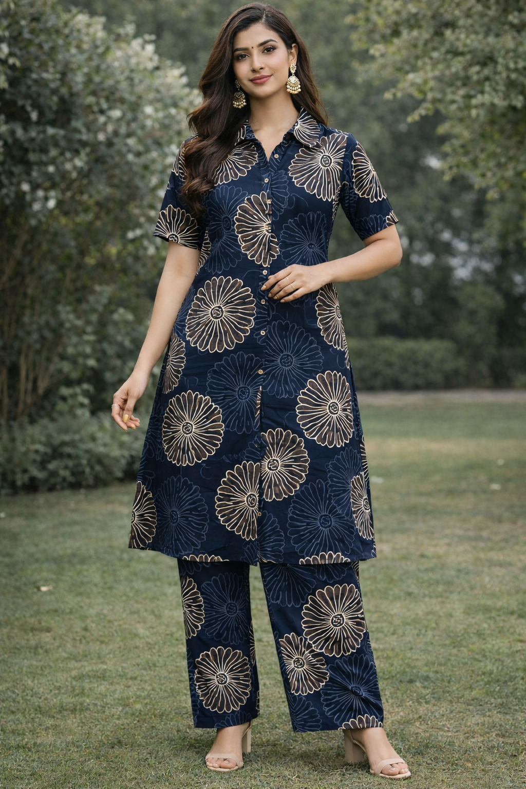 Navy Blue Floral Printed Co-Ord Set