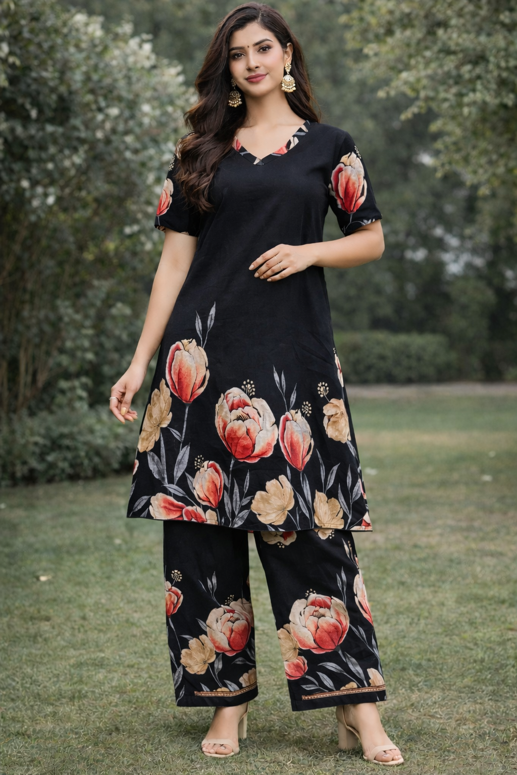 Black Floral Printed Co-Ord Set