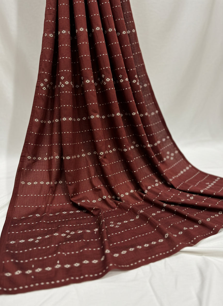 Raw Silk Dress Material – Brown with Woven Motifs (Top 2.5m Only)