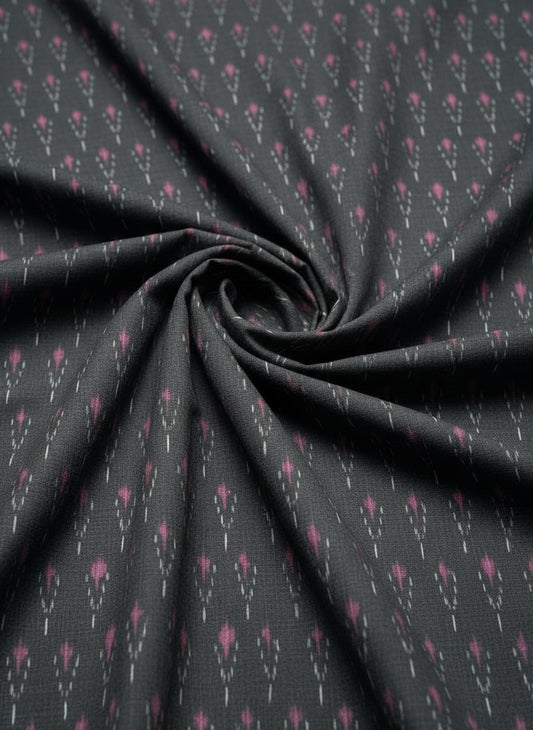 Premium Charcoal Grey & Pink Ikat Cotton Fabric