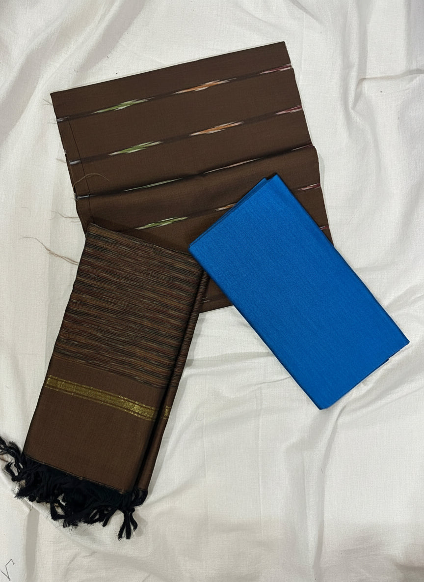 Royal Blue & Mustard Pochampally Sico Suit Set