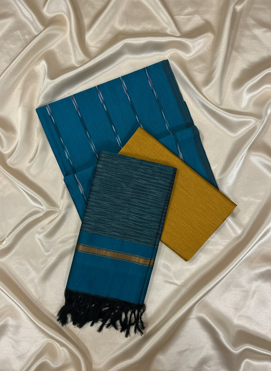Teal Blue & Mustard Pochampally Sico Suit Set