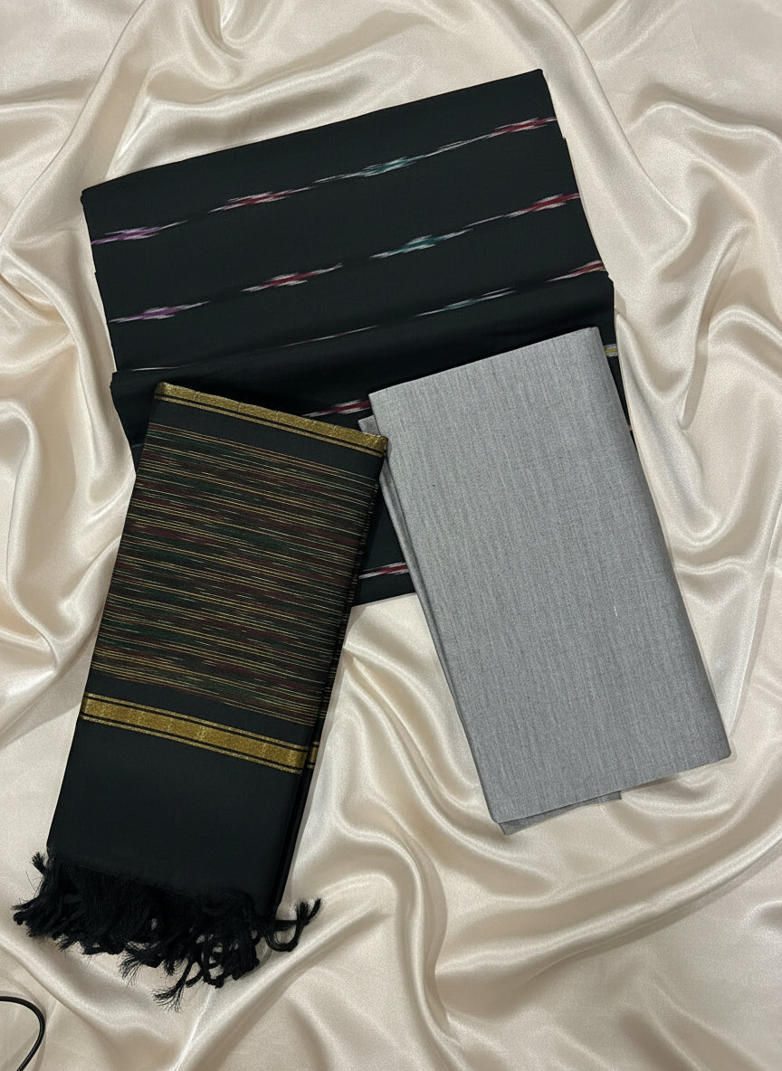 Black & Grey Pochampally Sico Suit Set