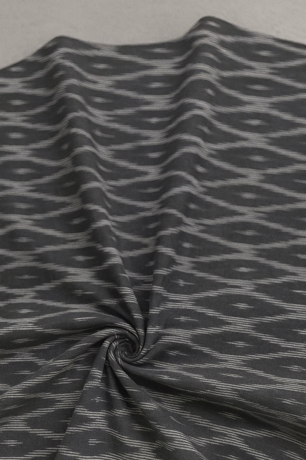 2.5mts Ikat Cotton Cloth – Grey Zigzag Pattern Fabric