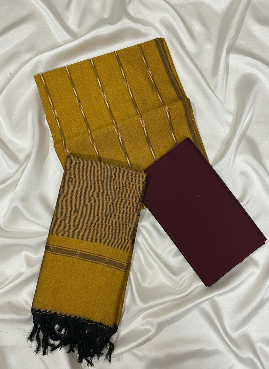 Mustard & Maroon Pochampally Sico Suit Set