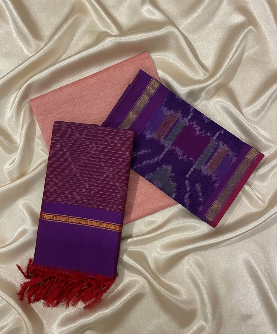 Pink & Purple Pochampally Sico Suit Set