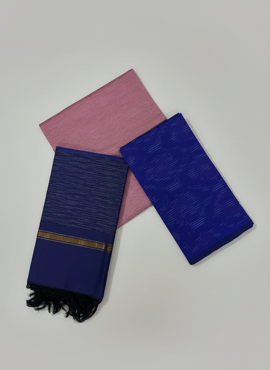 Pink & Royal Blue Pochampally Sico Suit Set