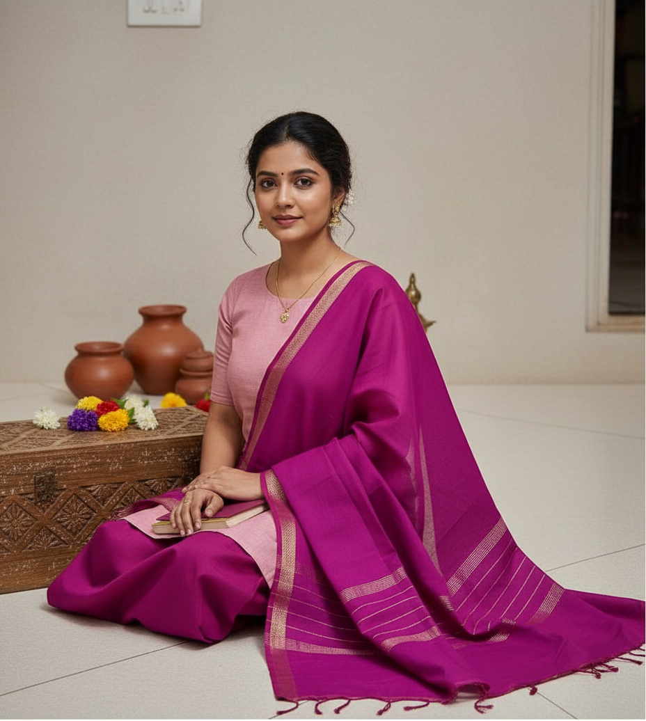 Pink Mangalgiri Cotton 3 Piece Set