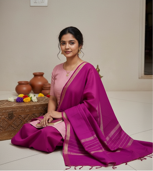 Pink Mangalgiri Cotton 3 Piece Set
