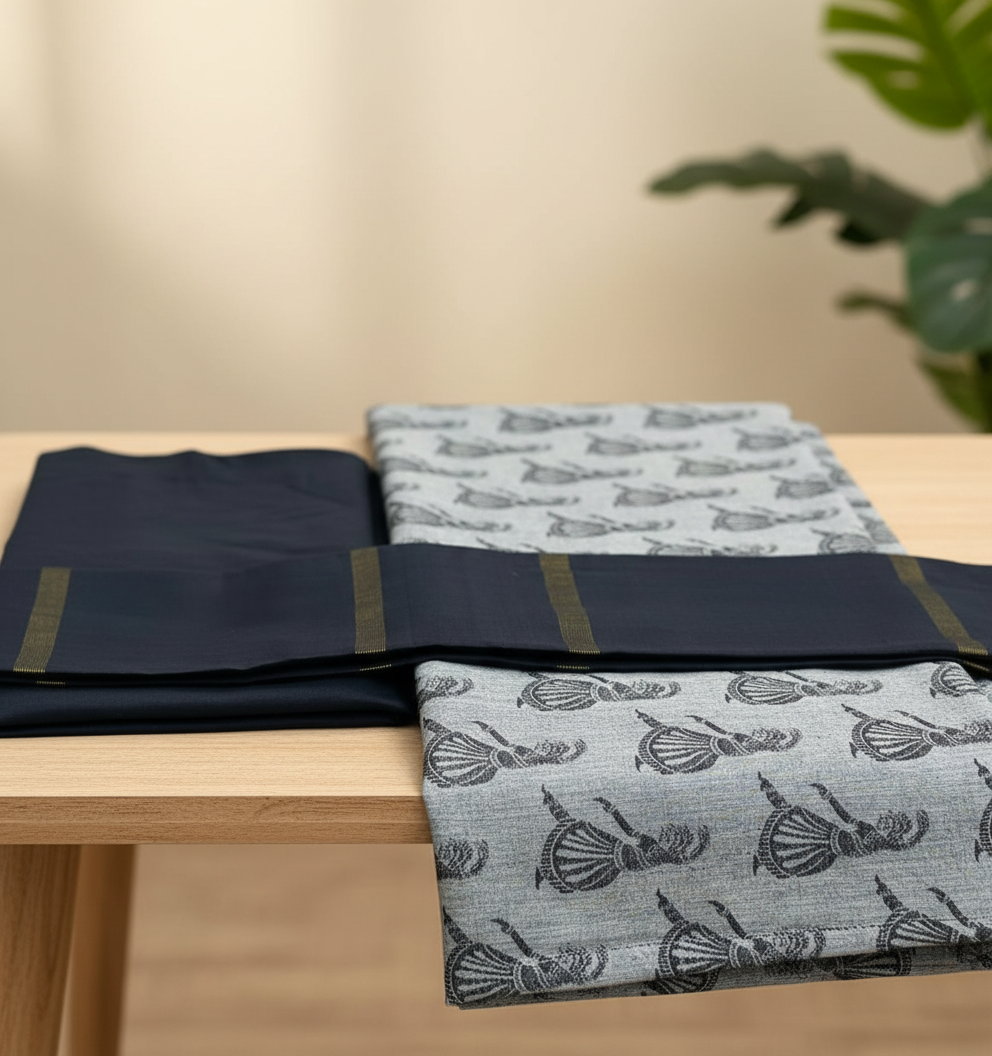 Black & Grey Ethnic Cotton 3 Piece Set