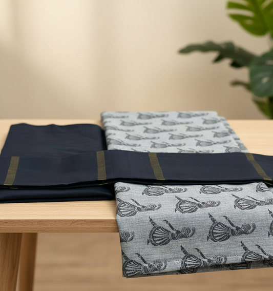 Black & Grey Ethnic Cotton 3 Piece Set