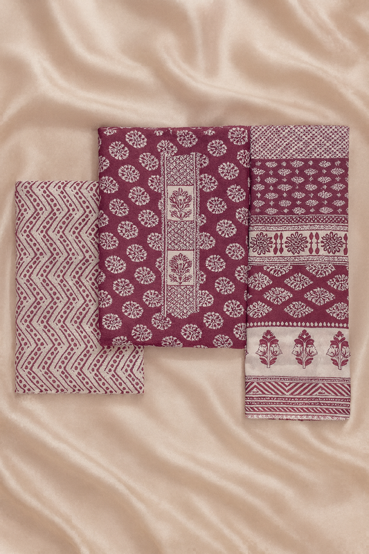 Wine Blossom Pure Cotton 3-Piece Dress Set