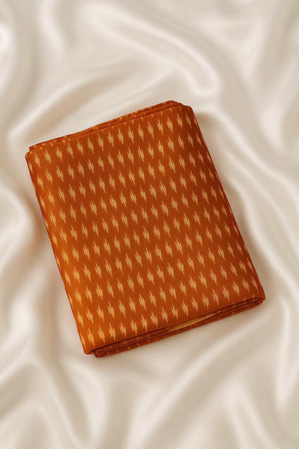 Premium Rust Orange Ikat Silk Fabric 2.5 mts
