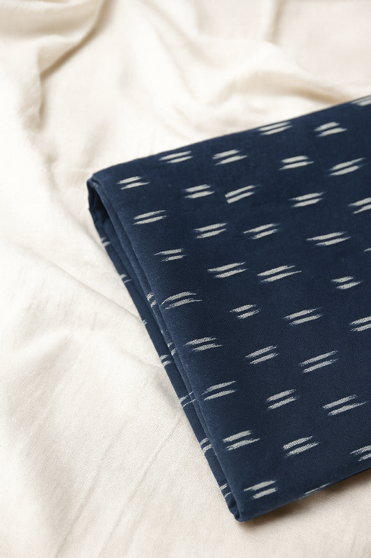 Handwoven Navy Blue Ikat Cotton Fabric – 2.5 Meters