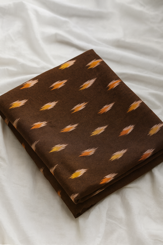 Handwoven Brown Ikat Cotton Fabric – 2.5 Meters