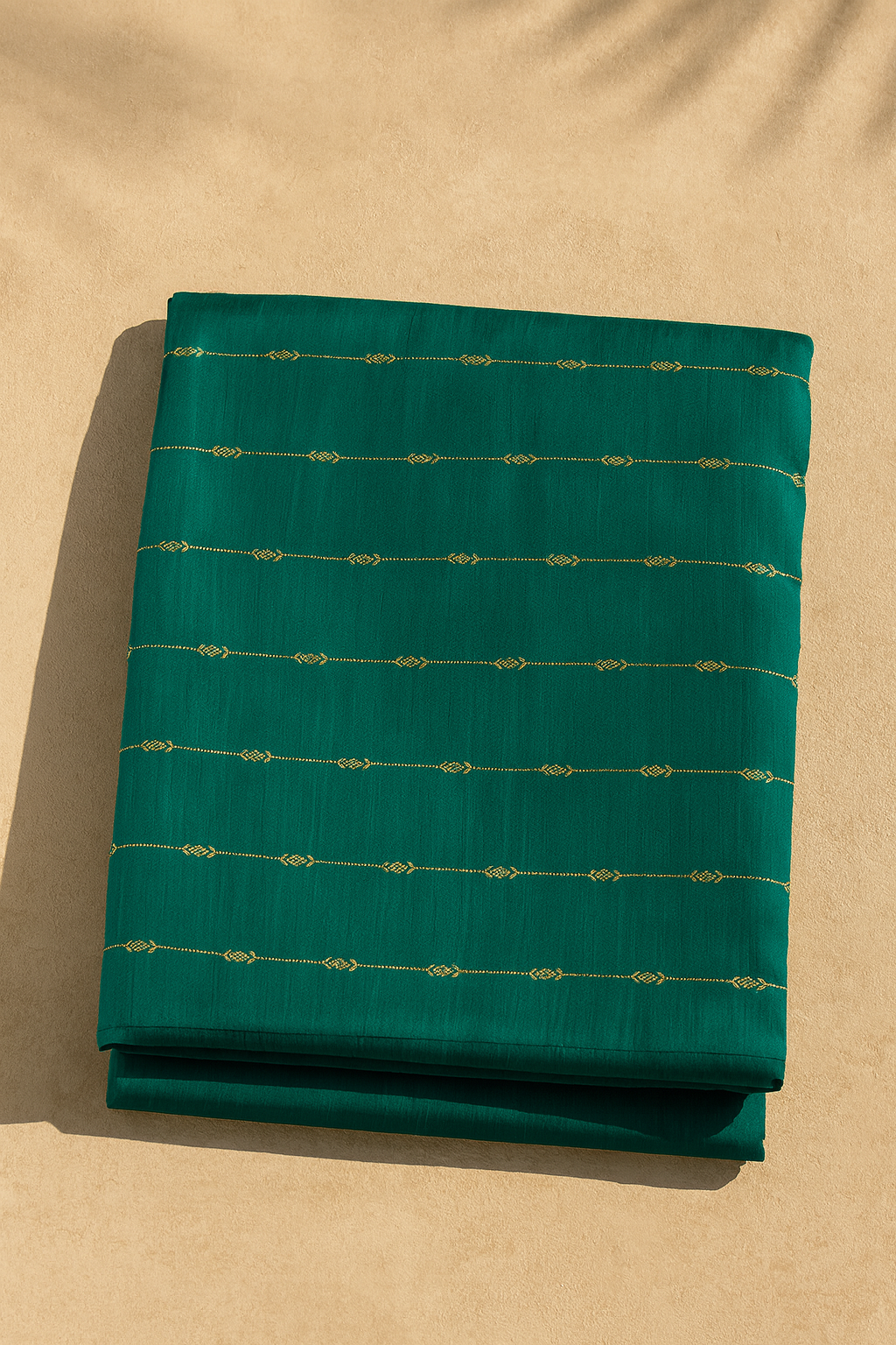 Raw Silk Dress Material – Emerald Green with Gold Woven Lines (Top 2.5m Only)