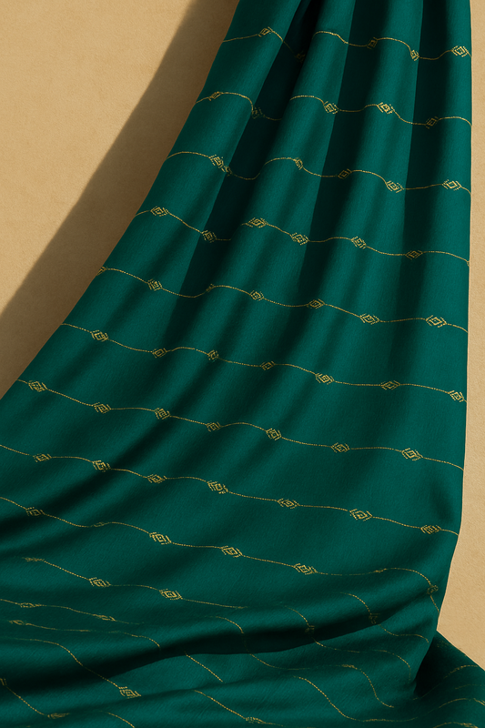 Raw Silk Dress Material – Emerald Green with Gold Woven Lines (Top 2.5m Only)