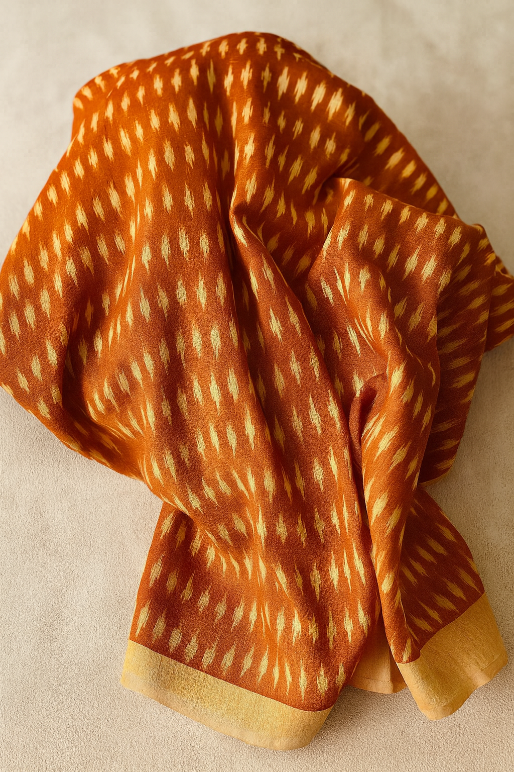 Premium Rust Orange Ikat Silk Fabric 2.5 mts