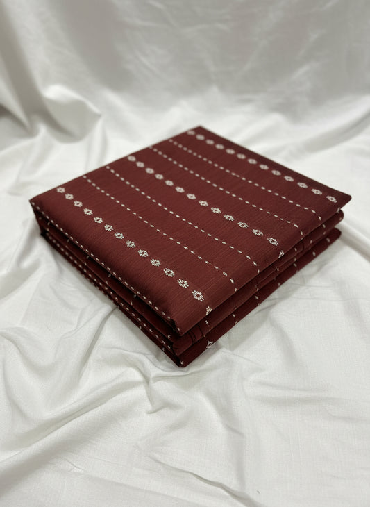 Raw Silk Dress Material – Brown with Woven Motifs (Top 2.5m Only)