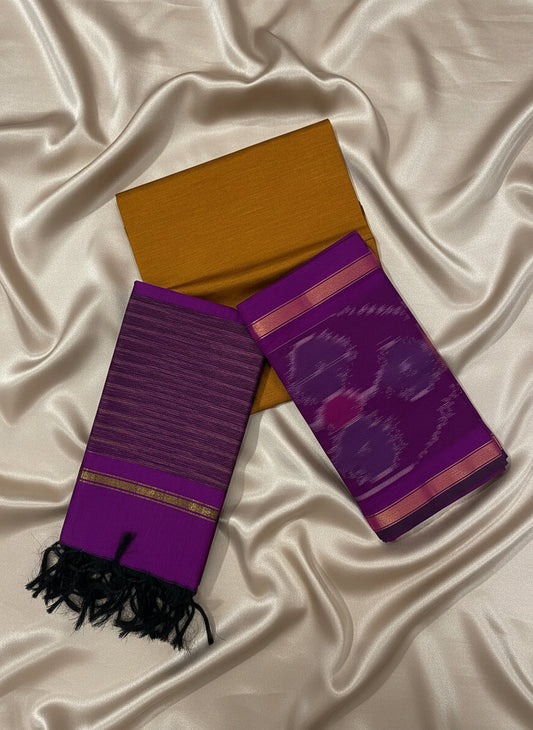 Purple & Mustard Pochampally Sico Suit Set