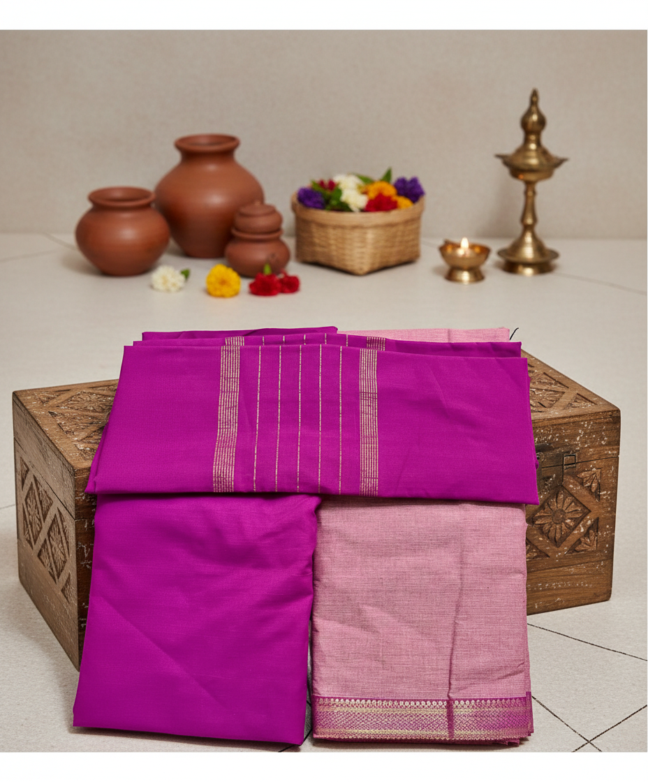 Pink Mangalgiri Cotton 3 Piece Set