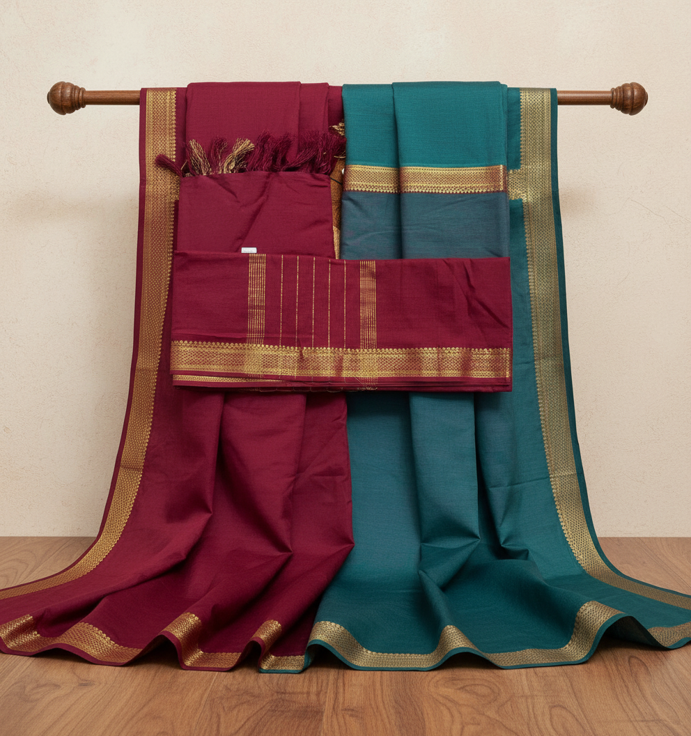 Classic Red & teal blue Cotton 3 Piece Set