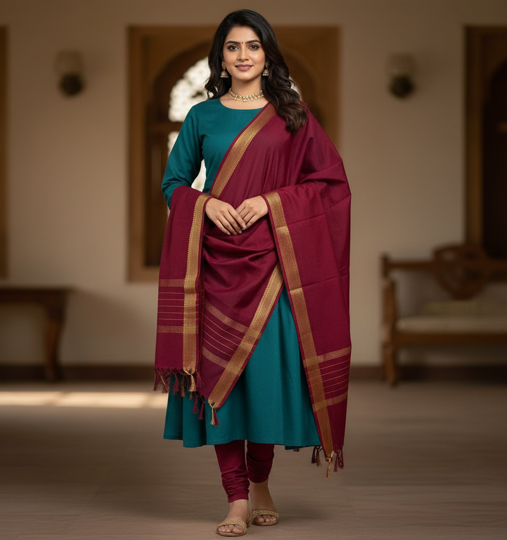 Mangalgiri Cotton Dress set - Green