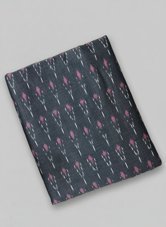 Premium Charcoal Grey & Pink Ikat Cotton Fabric