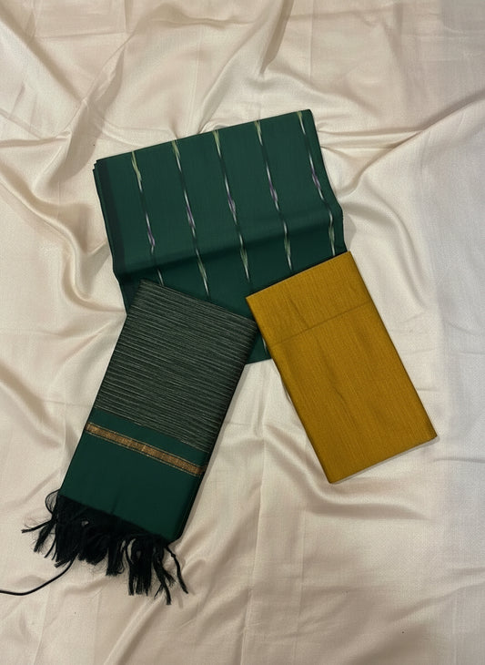 Bottle Green & Mustard Pochampally Sico Suit Set