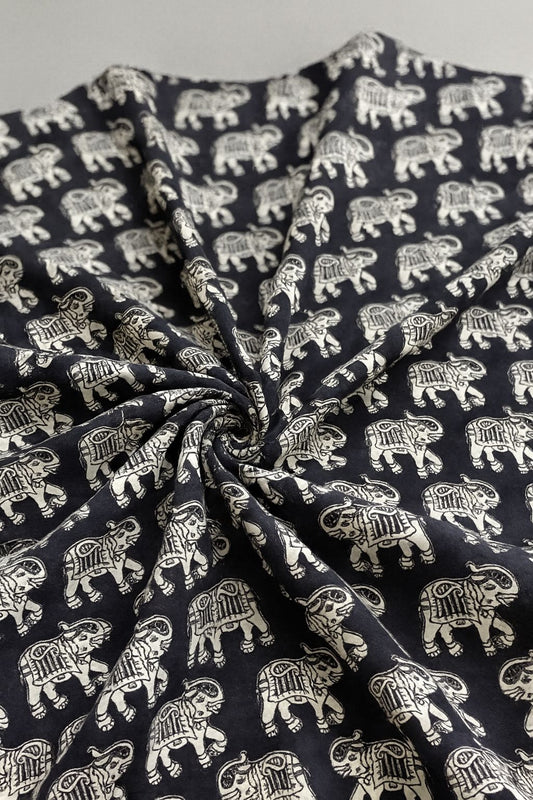 2.5mts Kalamkari Cotton Cloth – Traditional Elephant Print Fabric