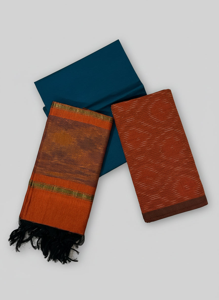 Teal & Rust Pochampally Sico Suit Set