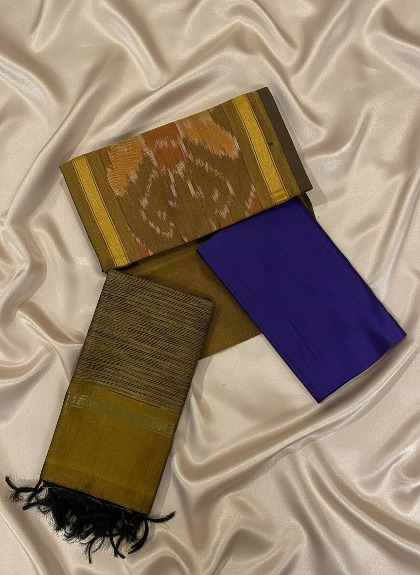 Violet & Antique Gold Pochampally Sico Suit Set