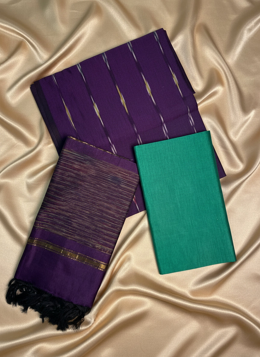 Purple & Emerald Green Pochampally Sico Suit Set