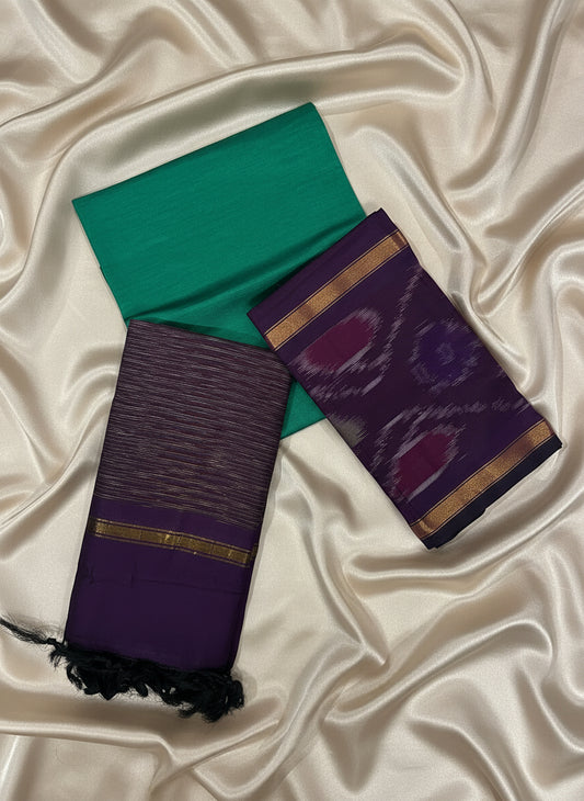 Violet & Emerald Green Pochampally Sico Suit Set