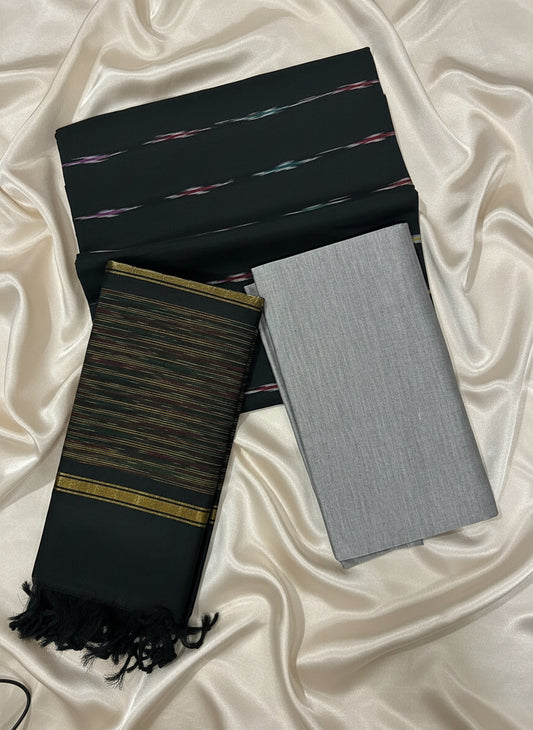 Black & Grey Pochampally Sico Suit Set