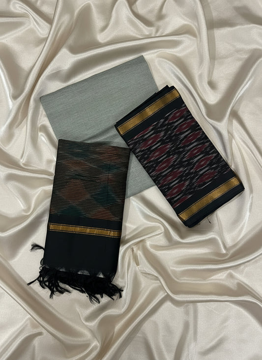 Grey & Black Pochampally Sico Suit Set