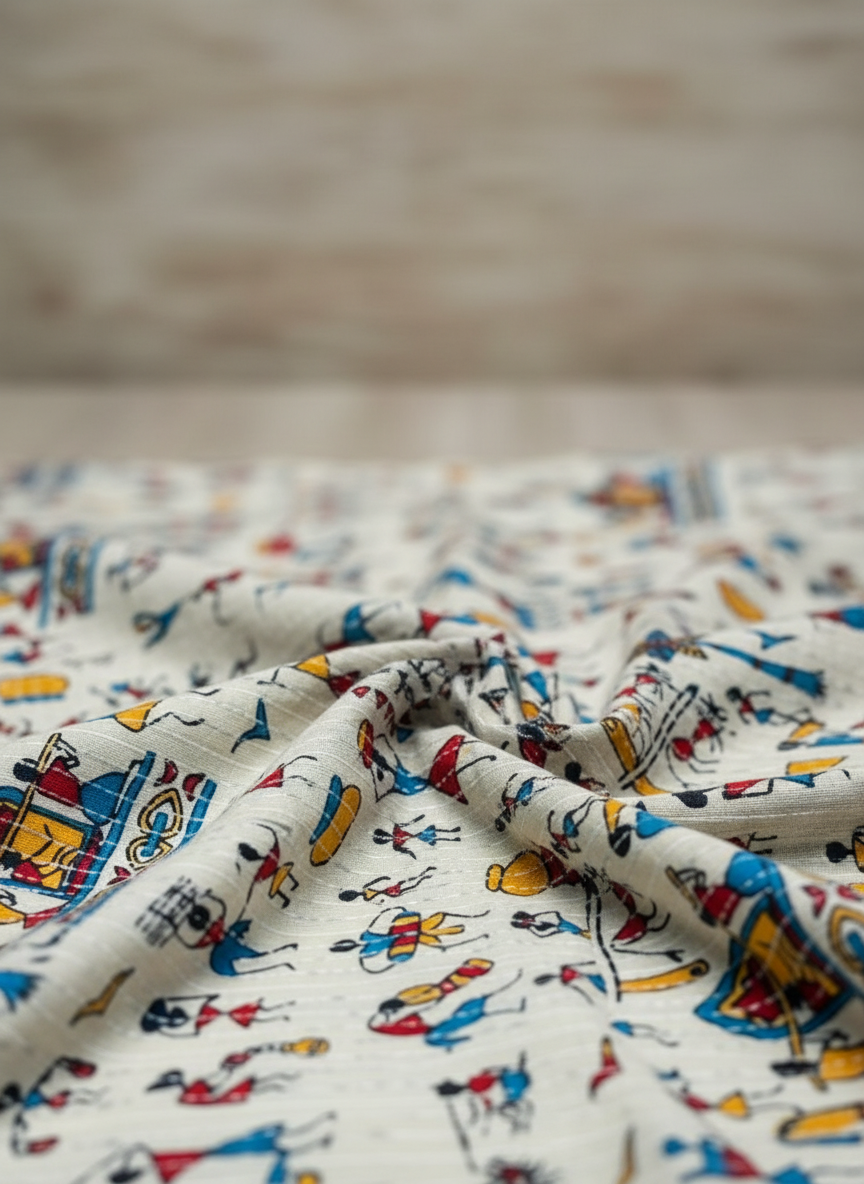Artistic Warli-Print Cotton material