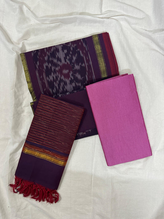 Maroon & Pink Pochampally Sico Suit Set