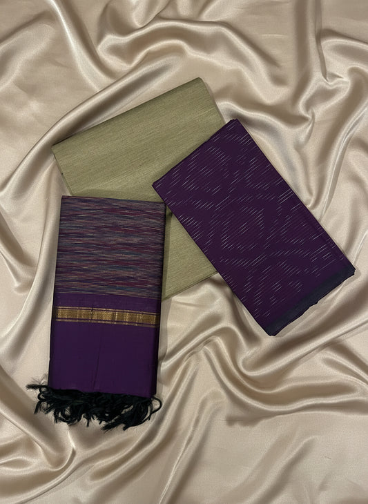 Purple & Steel Grey Pochampally Sico Suit Set