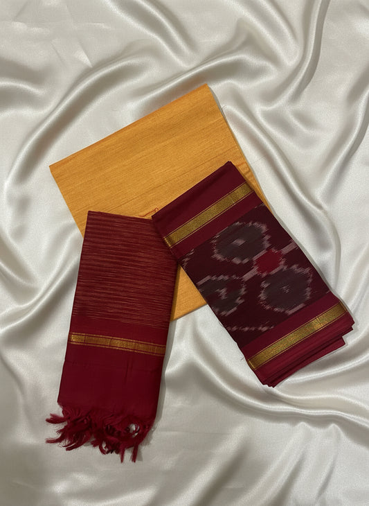 Maroon & Mustard Pochampally Sico Suit Set