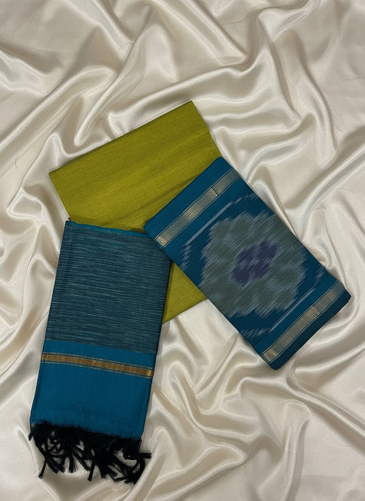 Teal Blue & Olive Green Pochampally Sico Suit Set