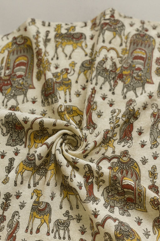 2.5mts Kalamkari Cotton Cloth – Royal Procession Print Fabric